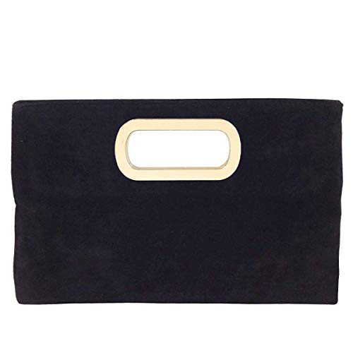 Clutch aus Wildlederimitat mit Tragegriff oben, Schwarz, Large von JNB