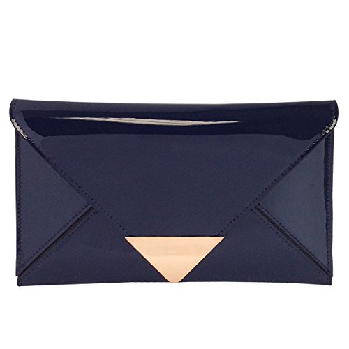 JNB Clutch aus Lackleder, glänzend, Marineblau, Medium von JNB