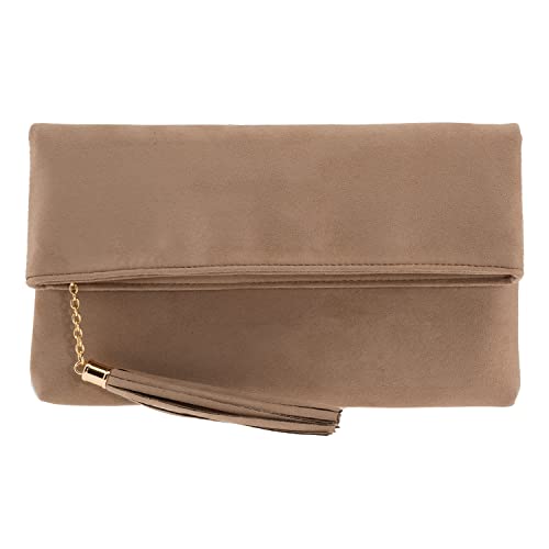 JNB Clutch aus Mikro-Wildleder, Taupe von JNB