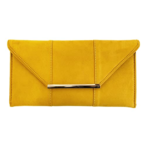 Clutch aus Velourslederimitat, Umschlag, Gelb (senffarben), Medium von JNB