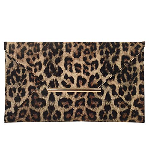 JNB Flache Clutch aus Kunstleder mit Leopardenmuster, beige, Medium von JNB