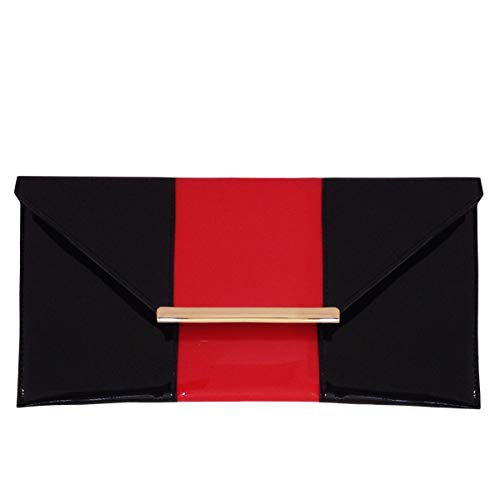 JNB Patent Color Block Envelope Clutch, Rot/Schwarz, Medium von JNB