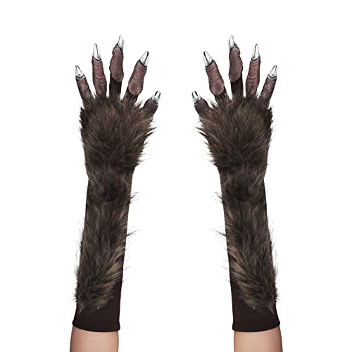 JNGUOSICN Wolf Paw Handschuhe Erwachsene, Halloween Simulation Werwolf Plüsch Handschuhe, Tier Pfote Bär Monster Claws Wolf Haarig Pelzige Hand Handschuhe Fancy Scary Dress Cosplay Kostüm Zubehör von JNGUOSICN