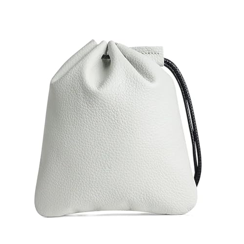 Kosmetiktaschen Echtes Leder Geldbörse Tasche Mann Kordelzug Brieftasche Kleine Schmuck Kosmetik Lagerung Frauen Beutel Geldbörsen for Unisex(Large Milky White) von JNHGSHUAISDF