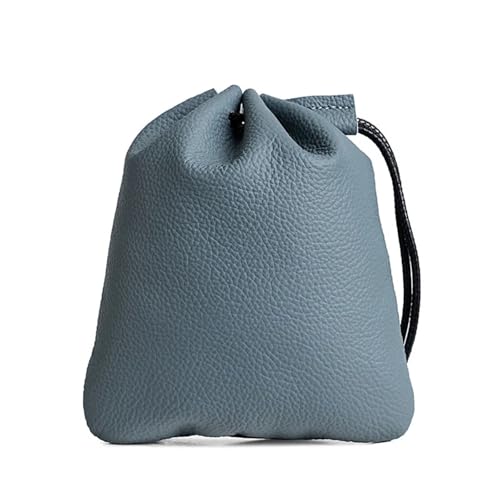 Kosmetiktaschen Echtes Leder Geldbörse Tasche Mann Kordelzug Brieftasche Kleine Schmuck Kosmetik Lagerung Frauen Beutel Geldbörsen for Unisex(Small Dark Blue) von JNHGSHUAISDF