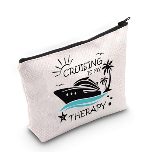 Cruise Kosmetiktasche, Geschenk für Frauen, Make-up-Tasche, Cruising is My Therapy Reisetasche, Urlaubsgeschenk, beige, M von JNIAP