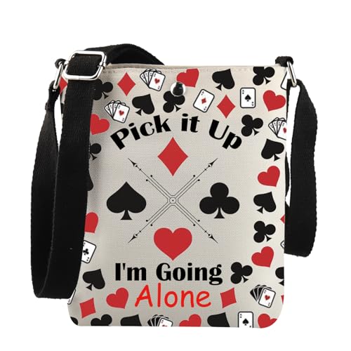 Euchre Kartenspiel-Geschenk, "Pick it Up I'm Going Alone", Crossbody-Tasche, Euchre-Geschenk für Partner, Pick It Up C Bag von JNIAP