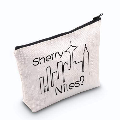 Frasier Kosmetiktasche Sherry-Niles Make-up-Tasche 90er Jahre TV-Show, Geschenk für Damen, Reisetasche, Reißverschlusstasche, beige, M von JNIAP