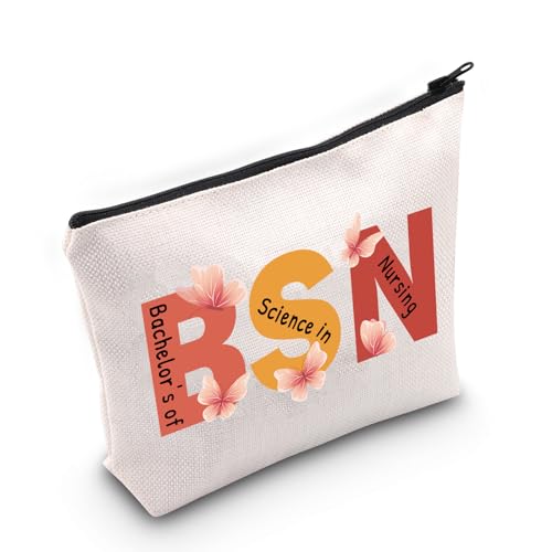 JNIAP BSN Kosmetiktasche für Krankenschwestern, Abschlussfeier, Bachelor of Science in der Krankenpflege, Make-up-Tasche, Krankenschwesterwoche, Geschenk für Frauen, Reißverschlusstasche, Beige von JNIAP