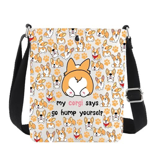 JNIAP Corgi Dog Crossbody Bag Corgis Dog Mom Gift My Corgi Says Go Hump Yourself Umhängetasche, Corgi Cb, Passform: von JNIAP