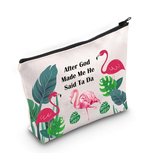 JNIAP Flamingo-Kosmetiktasche, Flamingo-Geschenke für Frauen, Flamingo-Liebhaber, Make-up-Tasche, Reise-Reißverschlusstasche, Vogelliebhaber, Geschenk, Beige von JNIAP