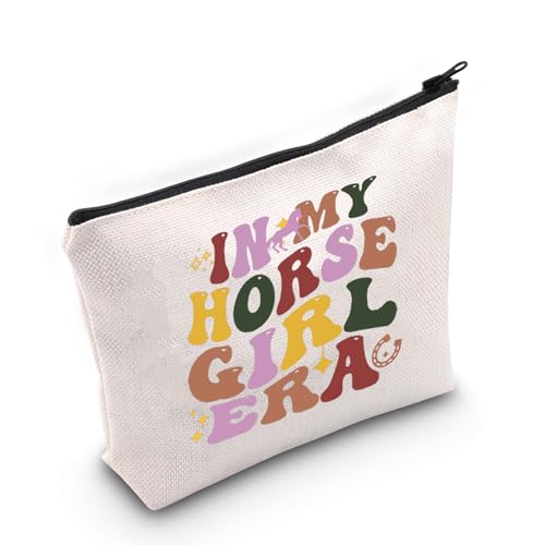 JNIAP Kosmetiktasche für Pferdeliebhaber, Hufeisen, Glücksgeschenk für Mädchen, Make-up-Tasche in My Horse Era, Weiss/opulenter Garten, Kosmetiktasche von JNIAP