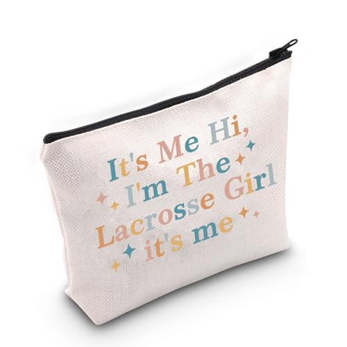 JNIAP Lacrosse Kosmetiktasche für Mädchen, Lacrosse Lover, Geschenk für Mädchen, Ausflug, Geschenk "It's Me Hi I'm The Lacrosse Girl", Make-up-Tasche, Weiss/opulenter Garten, Kosmetiktasche von JNIAP