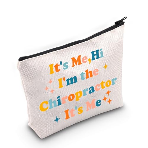 JNIAP Lustige Chiropraktiker Geschenke für Frauen Massagetherapeuten Chiropraktiker Kosmetiktasche Hi I'm The Chiropraktiker Make-up-Tasche, Beige, Neuheit von JNIAP