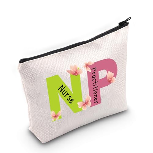 JNIAP NP Gift For Nurse Practitioner Cosmetic Bag NP Graduation Nursing Makeup Pouch Nurse Practitioner Gift For Women, Beige von JNIAP