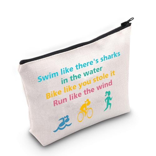 JNIAP Triathlon-Geschenk für Frauen, Triathlon-Thema, Kosmetiktasche, Schwimmen, Fahrrad, Laufen, Make-up-Tasche, Triathlon-Geschenk, Reißverschlusstasche, Beige, Neuheit von JNIAP