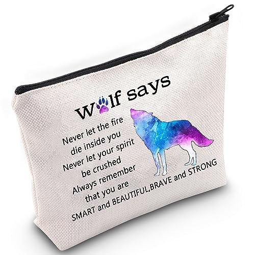 JNIAP Wolf Kosmetiktasche Heulender Wolf Geschenk für Frauen Wolf Liebhaber Make-up Tasche Never Let The Fire Die Inside You Reisetasche, wolf von JNIAP