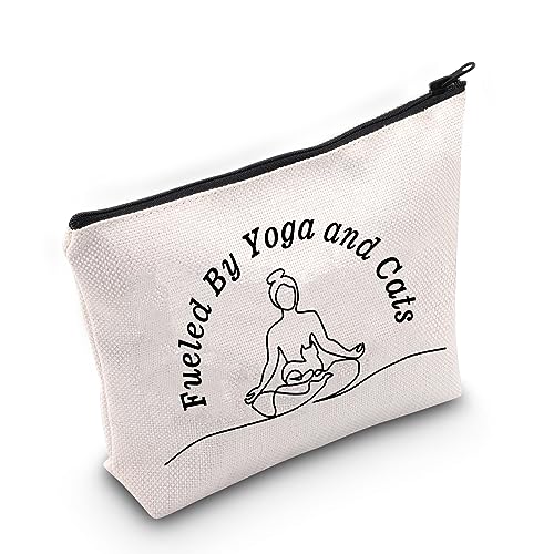 JNIAP Yoga-Liebhaber-Kosmetiktasche, Yoga-Geschenke für Frauen, Yoga-Lehrer, Make-up-Tasche, Katzenliebhaber, Geschenk, angetrieben von Yoga und Katzentasche, Yoga und Katzen von JNIAP