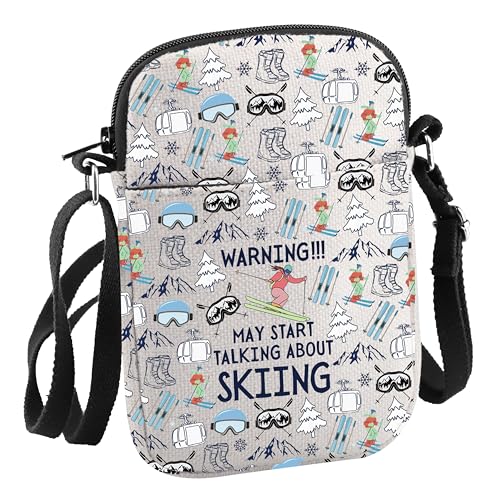 Skitours-Geschenk "May Start Talking About Skiing" Crossbody-Tasche Skisaison Geschenk für Skifahrer, Warnung kann beginnen von JNIAP