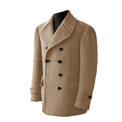 JNKIHAPOT Herren-Wollmantel, Winter, schwarz, zweireihig, V-Ärmel, langer Mantel, lässig, modisch, hübscher Mantel, camel, M von JNKIHAPOT