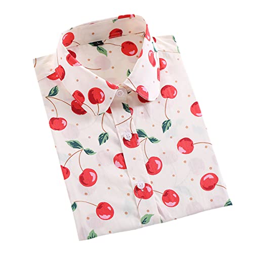JNKIHAPOT Bluse Langarm Baumwolle Shirt Mode Druck Kirschblume Top Herbst Büro Hemd, Nz003-10, L von JNKIHAPOT
