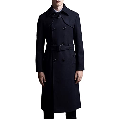 JNKIHAPOT Langer Wollmantel Herren Britischer zweireihiger Trenchcoat Slim Fit Klassisch Grün Warm Pea Coat, Schwarz , XXXXX-Large von JNKIHAPOT