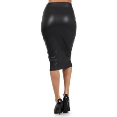 Hübscher Rock Bleistiftrock Damen Frauen Pu Leder Rock Schwarz Plus Größe Hohe Taille Bleistift Röcke Sexy Club Vintage Midi Rock S Schwarz von JNWHY