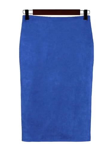 Hübscher Rock Bleistiftrock Damen Sexy Mehrfarbiger Midi-Bleistift Rock Aus Wildleder Damen Mode Elastisch Hohe Taille Büro Lady Bodycon Röcke M Blau von JNWHY