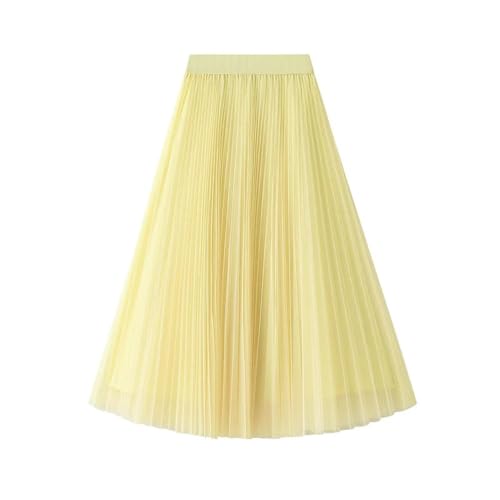 Hübscher Rock Bleistiftrock Damen Tüll Röcke Frauen Mode Prinzessin Solid Mesh Hohe Taille Plissee Langer Rock Weiblich OneSize Gelb von JNWHY
