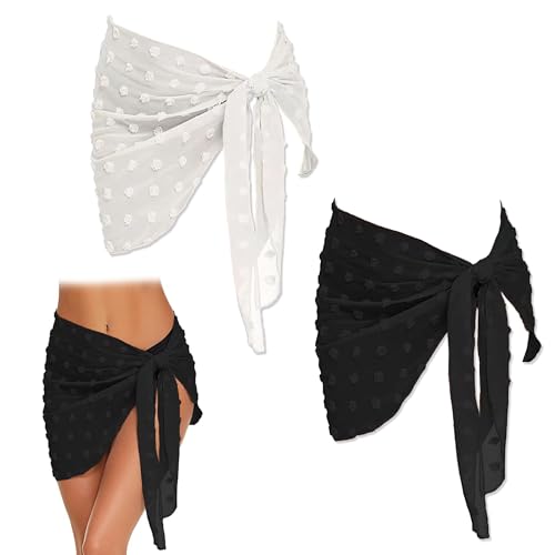 JNYUTEEN 2 Stück Damen Strand Wrap Sarong, Bikini Cover Up Vertuschung Chiffon Badeanzug Kurz, Strandtuch Strand Wrap Wickelrock Sarong für Strand Urlaub Strandkleid von JNYUTEEN
