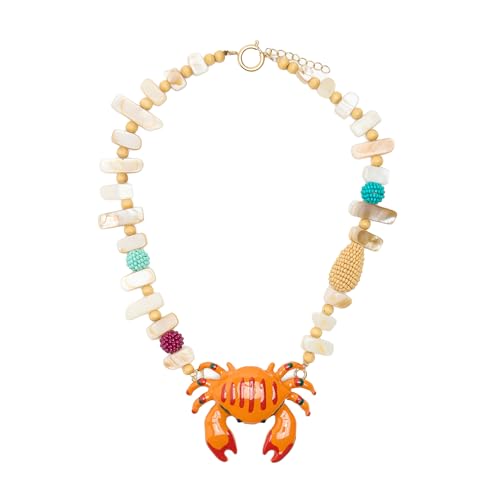JNZGYBW Halskette mit niedlichem Krabbenanhänger, bunte Steinperlen-Halskette, Sommer-Strandschmuck von JNZGYBW