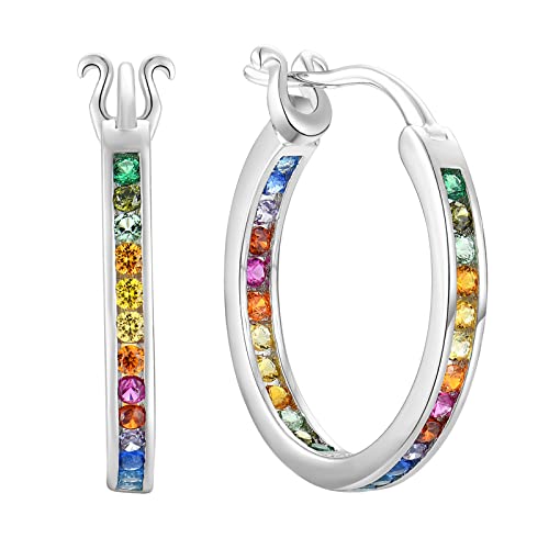 JO WISDOM Creolen Ohrringe Hängende Bunte Silber 925 Damen mit 3A Zirkonia,Schmuck für Frauen von JO WISDOM