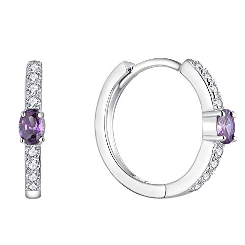 JO WISDOM Creolen Ohrringe Silber 925 Damen mit 3A Zirkonia Februar Geburtsstein Amethyst Farbe,Schmuck für Frauen von JO WISDOM