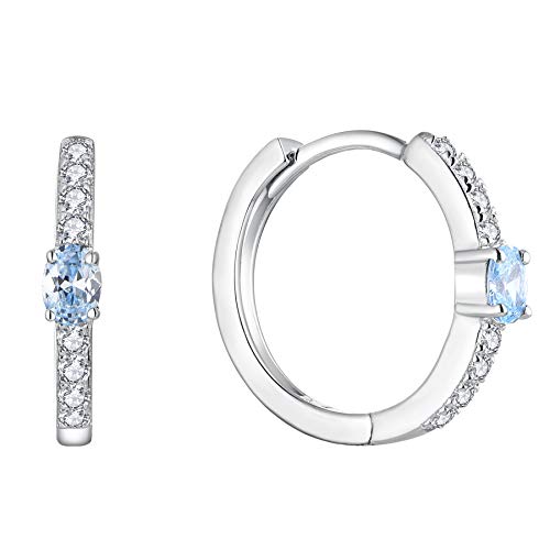 JO WISDOM Creolen Ohrringe Silber 925 Damen mit 3A Zirkonia März Geburtsstein Aquamarin Farbe,Schmuck für Frauen von JO WISDOM