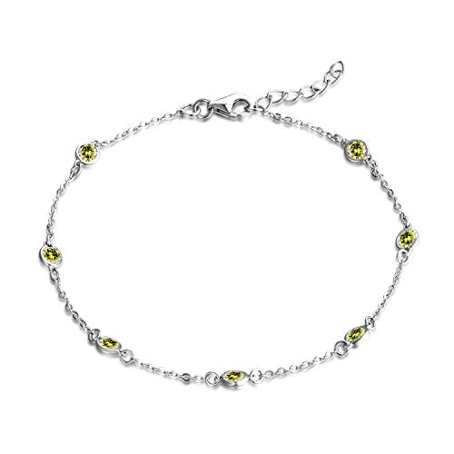 JO WISDOM Damen Armband Bead Silber 925 mit AAA Zirkonia August Geburtsstein Peridot Farbe Fußkettchen von JO WISDOM