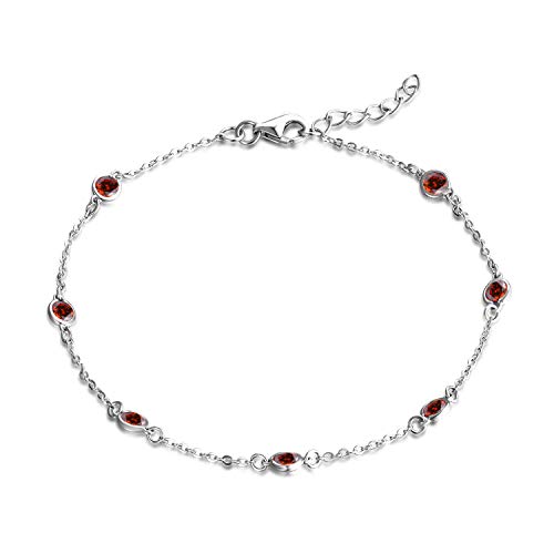 JO WISDOM Damen Armband Bead Silber 925 mit AAA Zirkonia Januar Geburtsstein Granatfarbe Fußkettchen von JO WISDOM