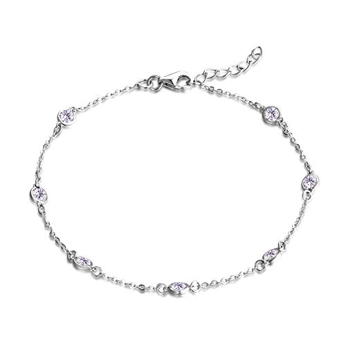JO WISDOM Damen Armband Bead Silber 925 mit AAA Zirkonia June Geburtsstein Alexandrit Farbe Fußkettchen von JO WISDOM