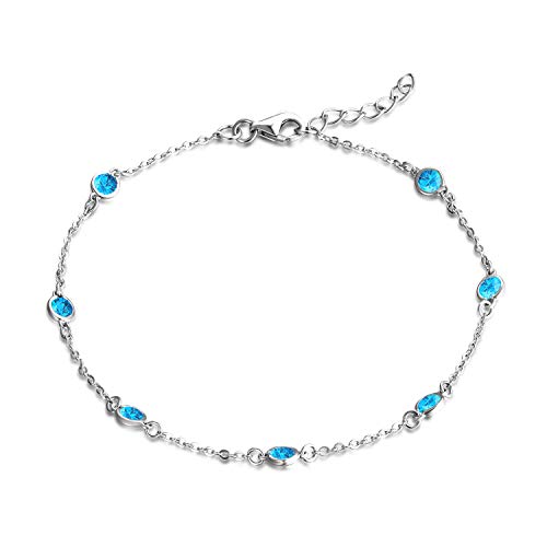 JO WISDOM Damen Armband Bead Silber 925 mit AAA Zirkonia März Geburtsstein Aquamarin Farbe Fußkettchen von JO WISDOM