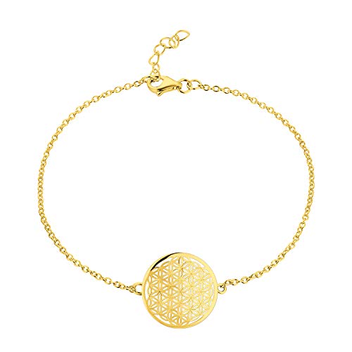 JO WISDOM Damen Armband Blumelebens Silber 925 Blume des Lebens Fußkettchen mit rosévergoldet,18cm+20cm von JO WISDOM