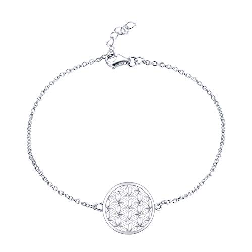 JO WISDOM Damen Armband Blumelebens Silber 925 Blume des Lebens Fußkettchen mit weißgoldener Farbe,18cm+20cm von JO WISDOM