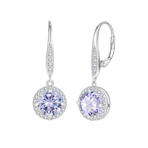 JO WISDOM Damen Hängende Ohrringe Halo -Runde Silber 925 mit 3A Zirkonia Kristall Juni Geburtsstein Alexandrit Farbe,Schmuck für Frauen von JO WISDOM