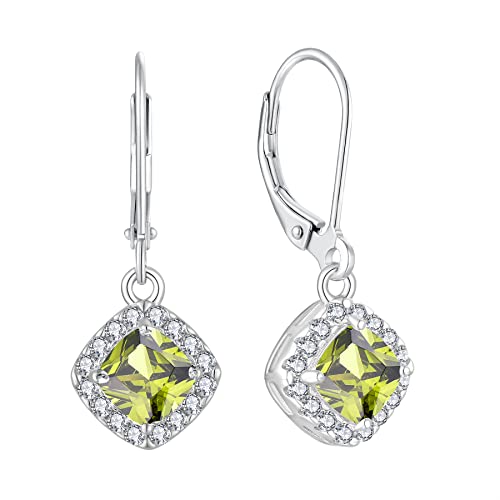 JO WISDOM Damen Hängende Ohrringe Halo Silber 925 mit 3A Zirkonia August Geburtsstein Peridot Farbe,Ohrhänger Schmuck,Schmuck für Frauen von JO WISDOM