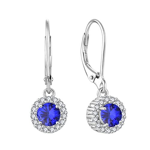 JO WISDOM Damen Hängende Ohrringe Halo Silber 925 mit 3A Zirkonia September Geburtsstein Saphirfarbe Kristall,Ohrhänger Schmuck,Schmuck für Frauen von JO WISDOM