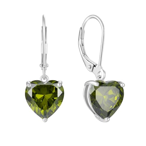 JO WISDOM Damen Hängende Ohrringe Herz Silber 925 mit 3A Zirkonia Kristall August Geburtsstein Peridot Farbe,Schmuck für Frauen von JO WISDOM
