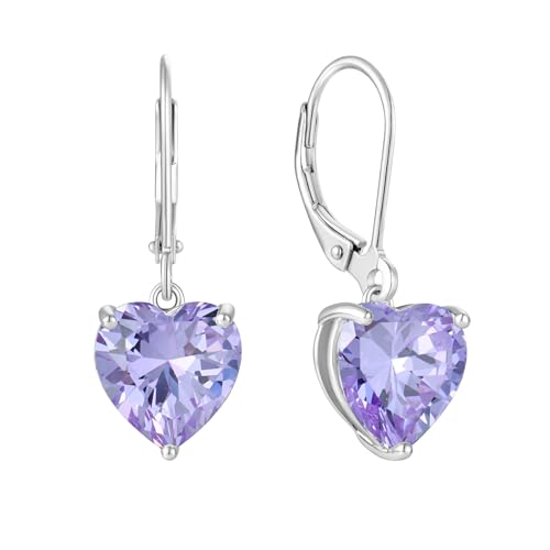 JO WISDOM Damen Hängende Ohrringe Herz Silber 925 mit 3A Zirkonia Kristall Juni Geburtsstein Alexandrit Farbe,Schmuck für Frauen von JO WISDOM