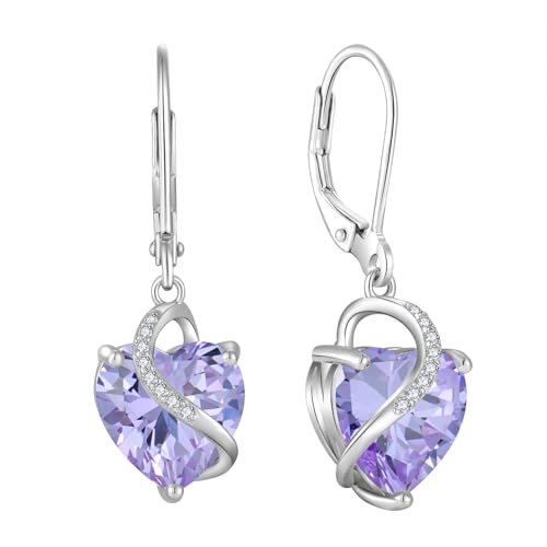 JO WISDOM Damen Hängende Ohrringe Ohrhänger Herz Silber 925 mit 3A Zirkonia Kristall Juni Geburtsstein Alexandrit Farbe,Schmuck für Frauen von JO WISDOM