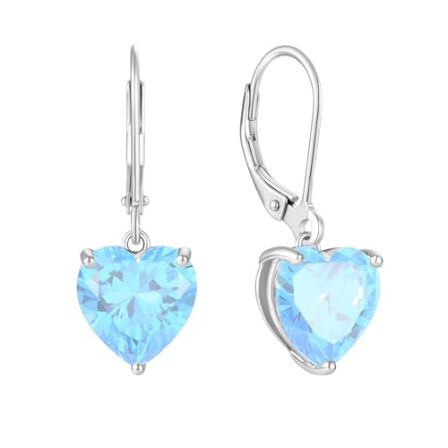 JO WISDOM Damen Hängende Ohrringe Herz Silber 925 mit 3A Zirkonia Kristall März Geburtsstein Aquamarin Farbe,Schmuck für Frauen von JO WISDOM