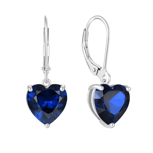 JO WISDOM Damen Hängende Ohrringe Herz Silber 925 mit 3A Zirkonia Kristall September Geburtsstein Saphirfarbe,Schmuck für Frauen von JO WISDOM