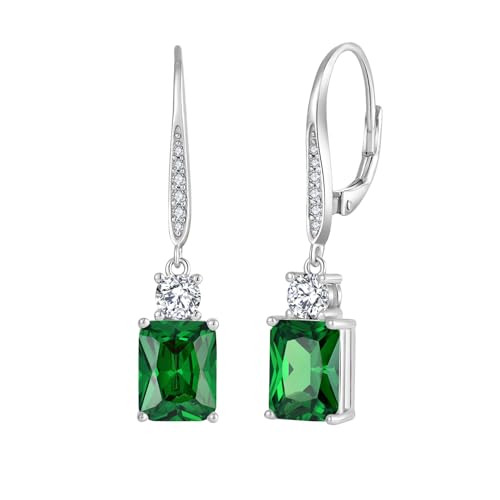 JO WISDOM Damen Hängende Ohrringe Ohrhänger Oval Silber 925 mit Smaragdschnitt 3A Zirkonia Kristall Mai Geburtsstein Smaragd Farbe,Schmuck für Frauen Frau Mutter sie von JO WISDOM