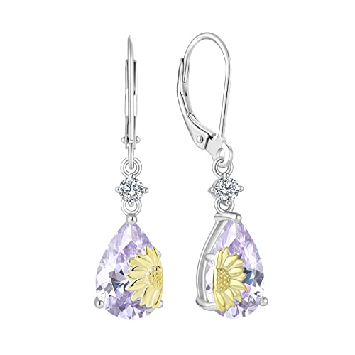 JO WISDOM Damen Hängende Ohrringe Ohrhänger Sonnenblume Träne Silber 925 mit 3A Zirkonia Kristall Juni Geburtsstein Alexandrit Farbe,Schmuck für Frauen von JO WISDOM